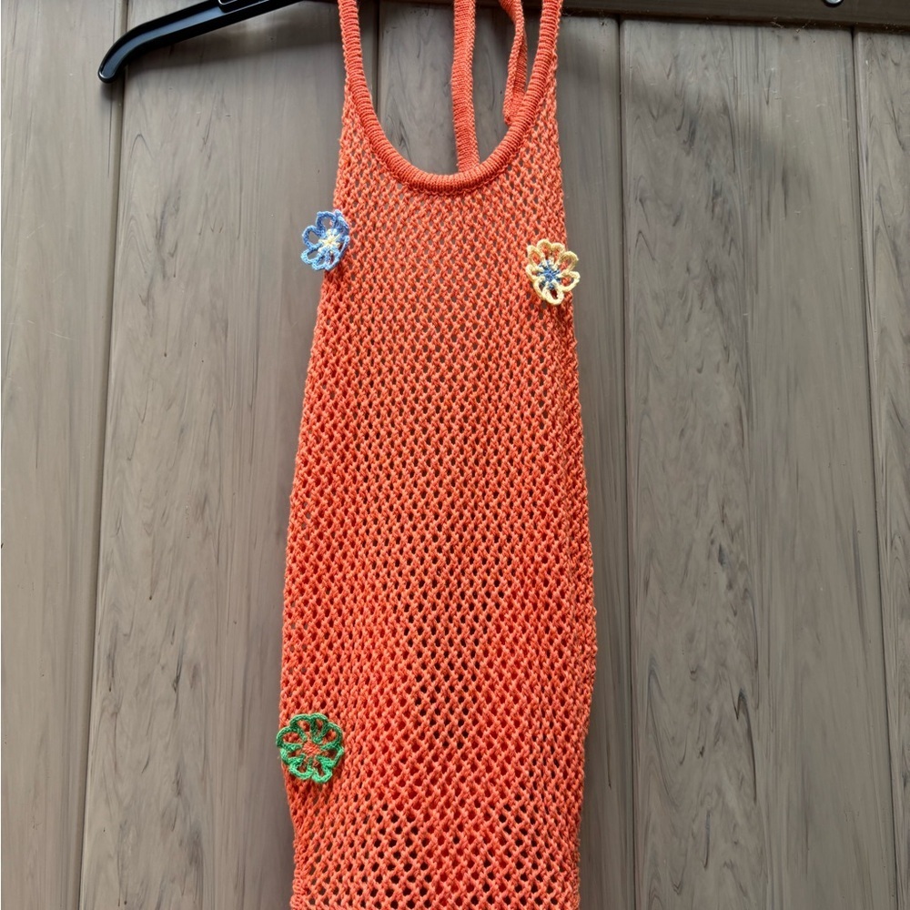 Anthropologie Celandine Crochet Halter Cover-Up Dress in Orange New with Tags! - Picture 5 of 7